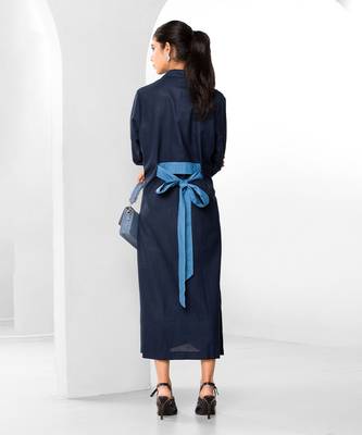 Tuft blue embroidered buttersoft linen long dress 2