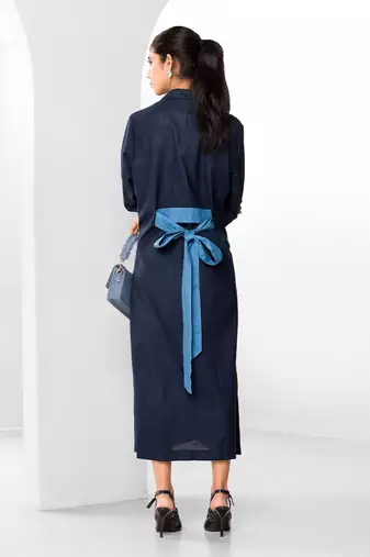 Tuft blue embroidered buttersoft linen long dress