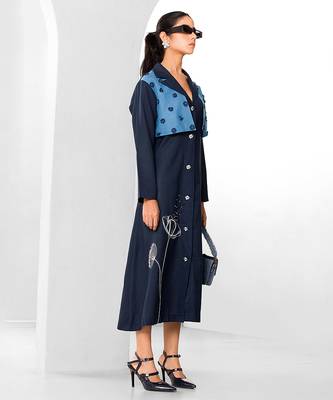 Tuft blue embroidered buttersoft linen long dress 3