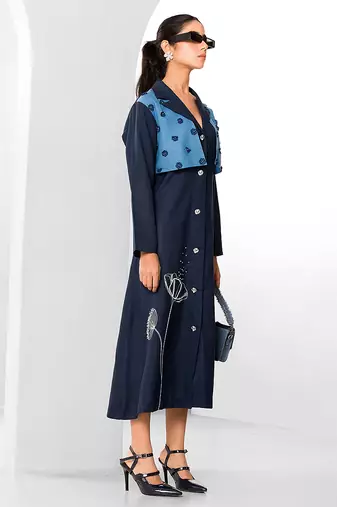 Tuft blue embroidered buttersoft linen long dress