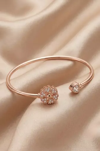 92.5 sterling silver blossom heart open cuff bracelet for women