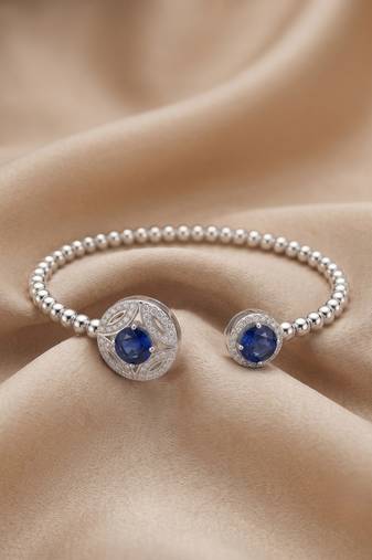 92.5 sterling silver sapphire bloom beaded open bracelet for women