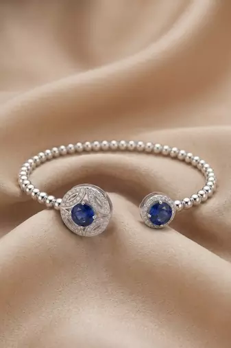 92.5 sterling silver sapphire bloom beaded open bracelet for women