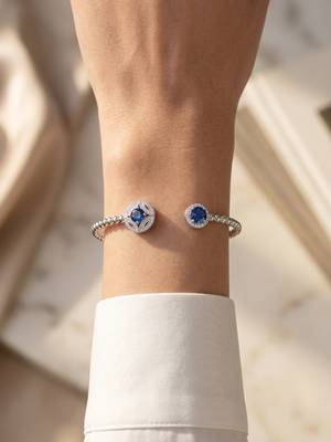 92.5 sterling silver sapphire bloom beaded open bracelet for women 2