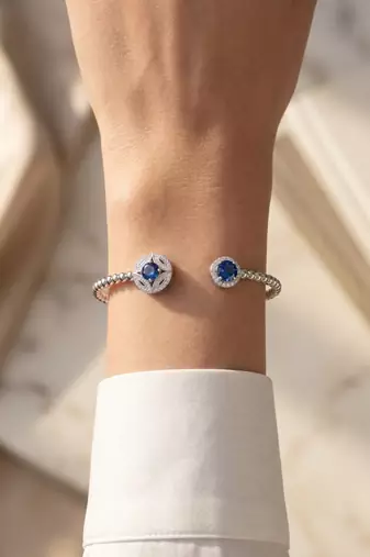92.5 sterling silver sapphire bloom beaded open bracelet for women