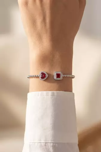 92.5 sterling silver ruby romance double charm bracelet for women