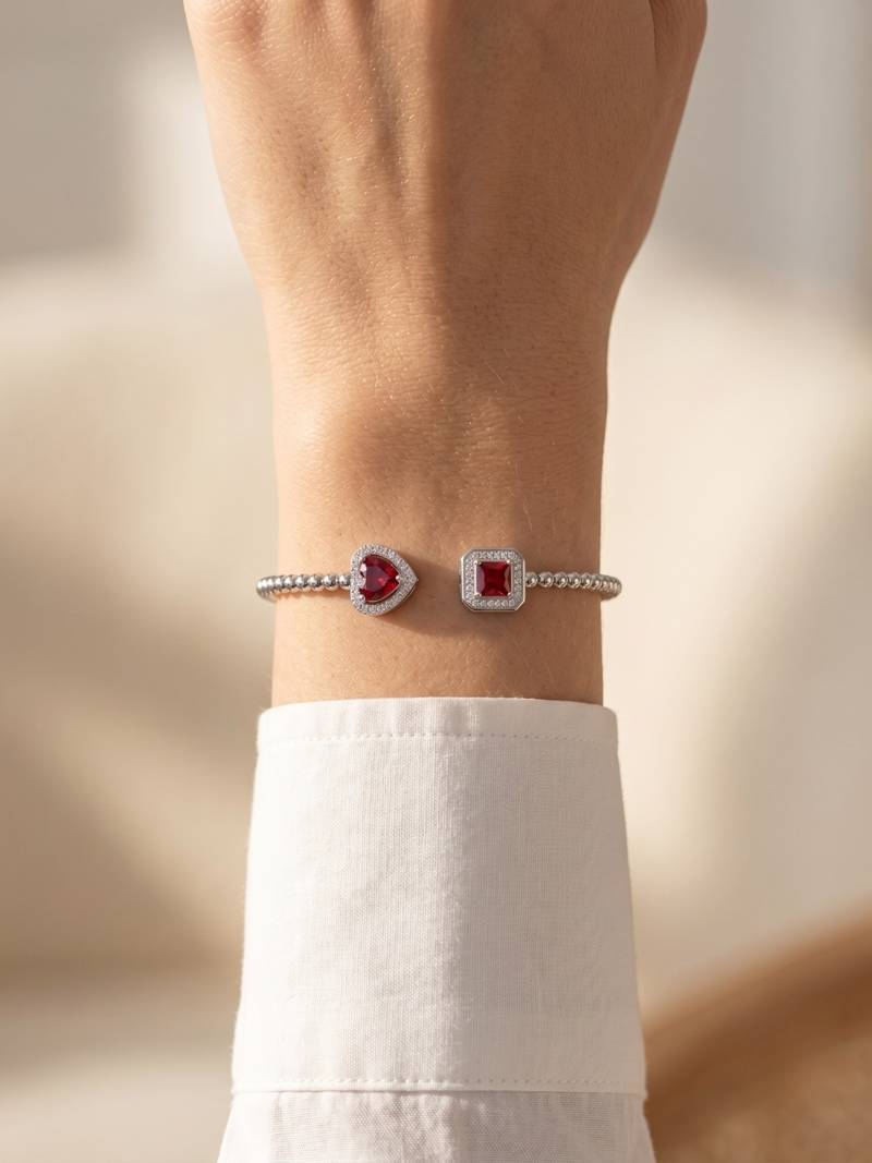 92.5 sterling silver ruby romance double charm bracelet for women