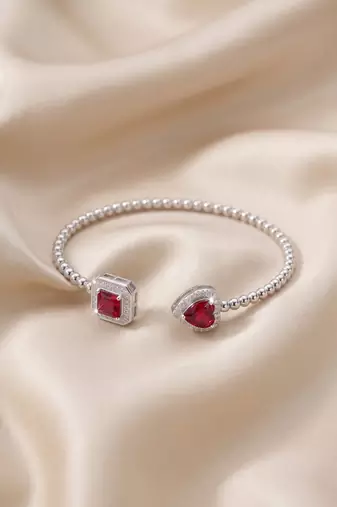 92.5 sterling silver ruby romance double charm bracelet for women