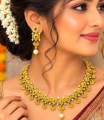 South Indian Temple Necklace Set | Antique Gold CZ Pearl Bridal Jewelry