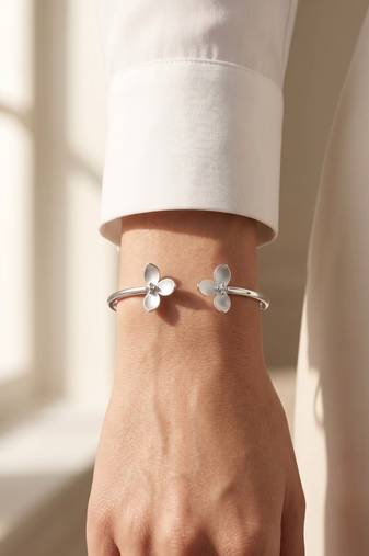 92.5 sterling silver petal open cuff bracelet for women