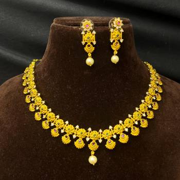 South Indian Temple Necklace Set | Antique Gold CZ Pearl Bridal Jewelry 2
