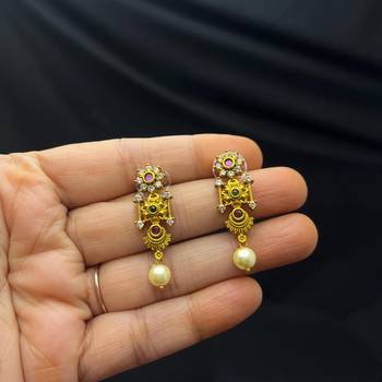 South Indian Temple Necklace Set | Antique Gold CZ Pearl Bridal Jewelry 3