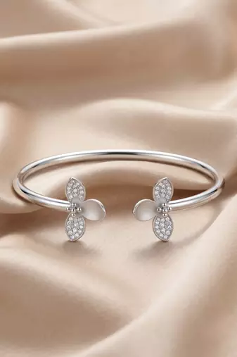92.5 sterling silver petal open cuff bracelet for women