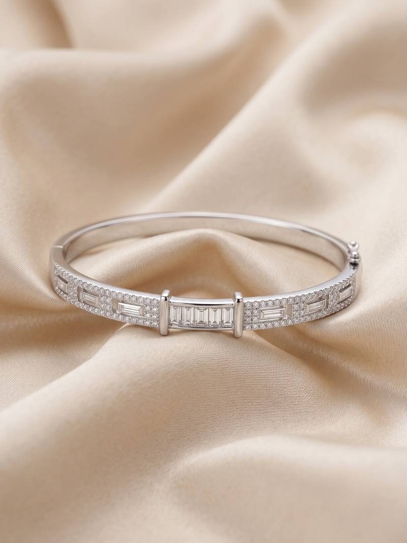 92.5 sterling silver radiant baguette crystal silver bracelet for women