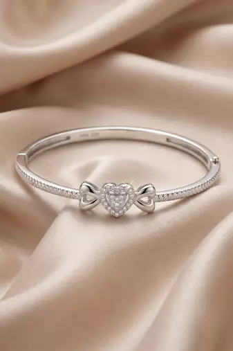 92.5 sterling silver crystal heart bow silver bracelet for women