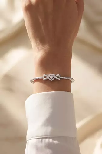92.5 sterling silver crystal heart bow silver bracelet for women