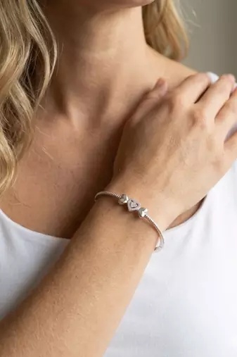 92.5 sterling silver crystal heart bow silver bracelet for women