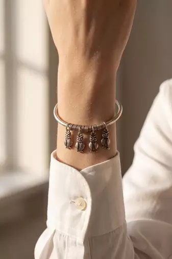 92.5 sterling silver owl charm silver bracelet for women