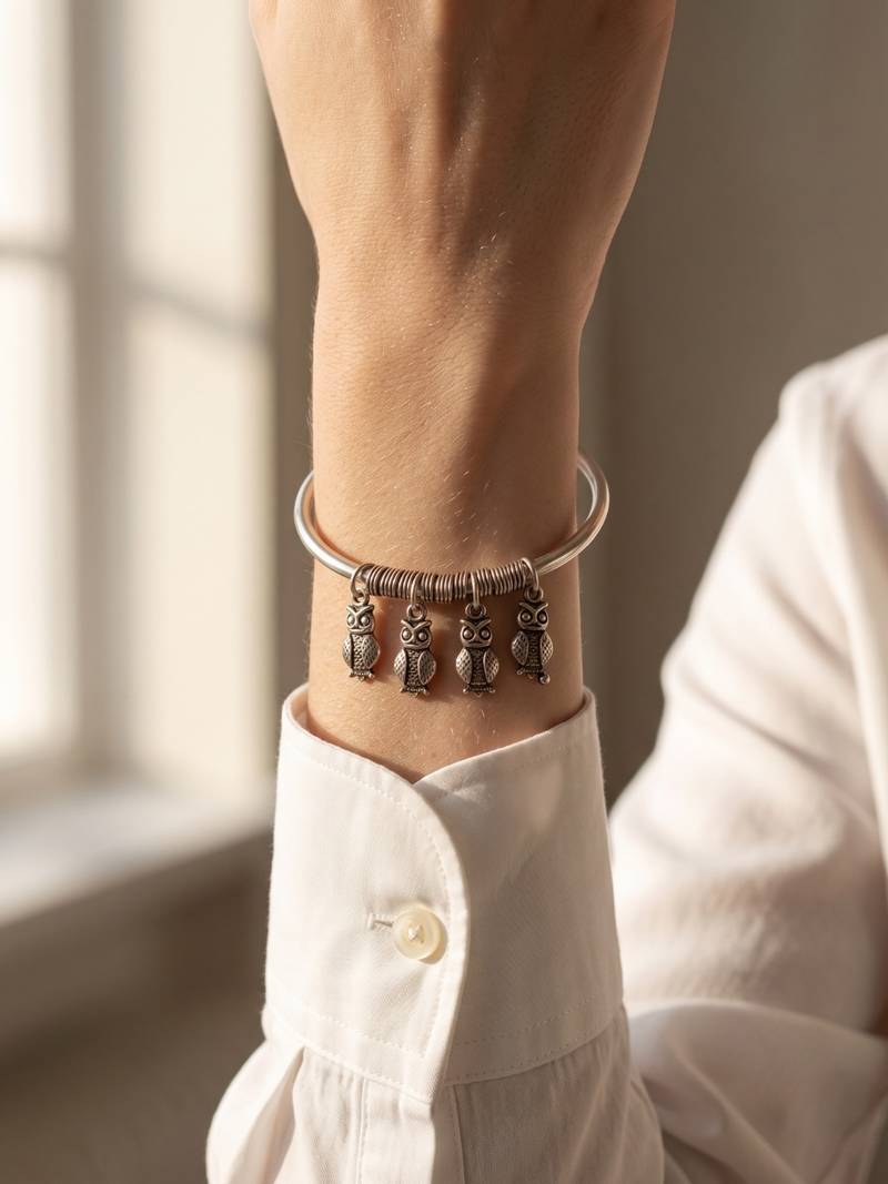 92.5 sterling silver owl charm silver bracelet for women