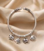 92.5 sterling silver elephant & fish charm silver open cuff bracelet for women