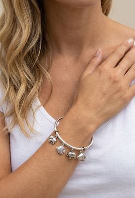 92.5 sterling silver elephant & fish charm silver open cuff bracelet for women 3