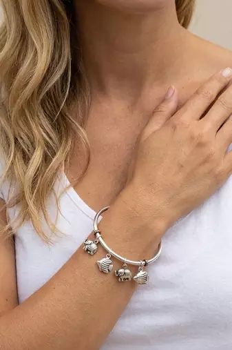 92.5 sterling silver elephant & fish charm silver open cuff bracelet for women