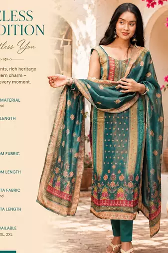 Teal green blend straight kurta set for women with pant and dupatta