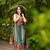 Teal green blend straight kurta set for women with pant and dupatta