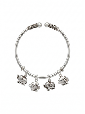92.5 sterling silver elephant & fish charm silver open cuff bracelet for women 4