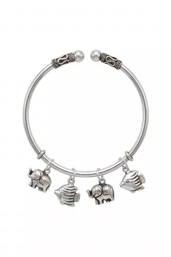 92.5 sterling silver elephant & fish charm silver open cuff bracelet for women