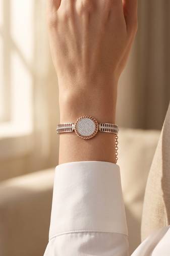 92.5 sterling silver rose gold crystal circle statement bracelet for women