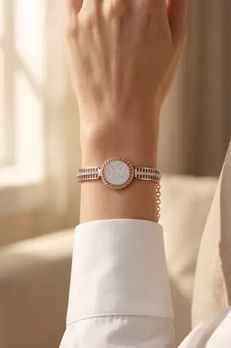 92.5 sterling silver rose gold crystal circle statement bracelet for women