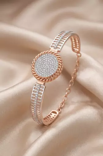 92.5 sterling silver rose gold crystal circle statement bracelet for women