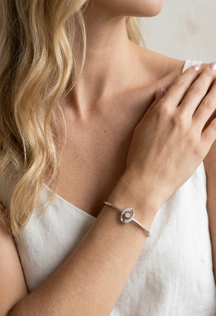 92.5 sterling silver crystal infinity oval bracelet for women