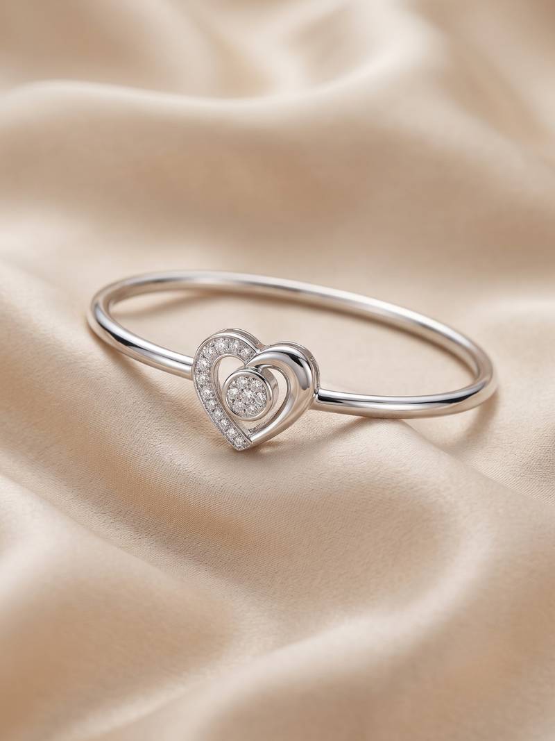 92.5 sterling silver heart crystal open bracelet for women