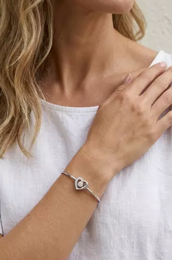 92.5 sterling silver heart crystal open bracelet for women