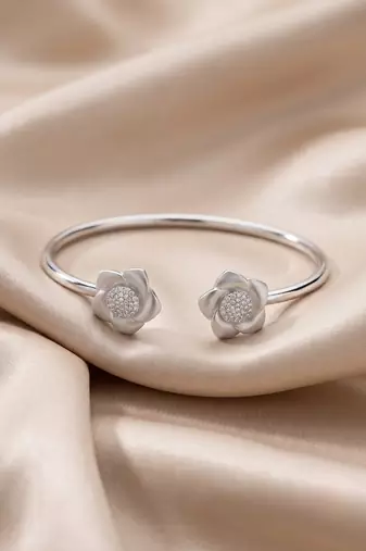 92.5 sterling silver bloom elegance open cuff bracelet for women