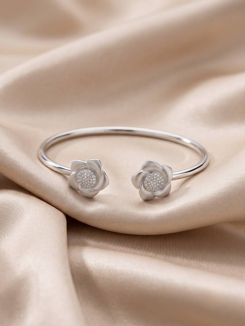 92.5 sterling silver bloom elegance open cuff bracelet for women