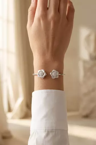 92.5 sterling silver bloom elegance open cuff bracelet for women