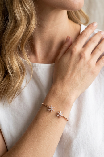 92.5 sterling silver snowflake spark open cuff bracelet for women