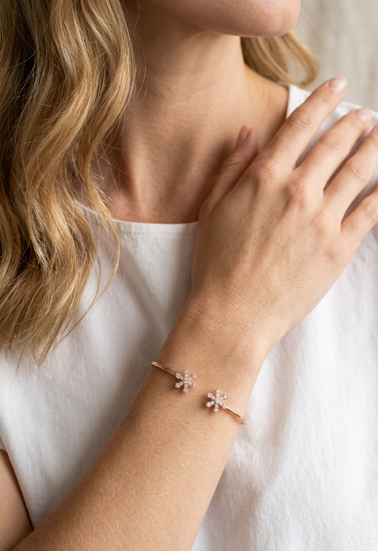 92.5 sterling silver snowflake spark open cuff bracelet for women