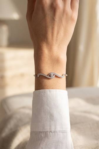 92.5 sterling silver infinity wave diamond bracelet for women