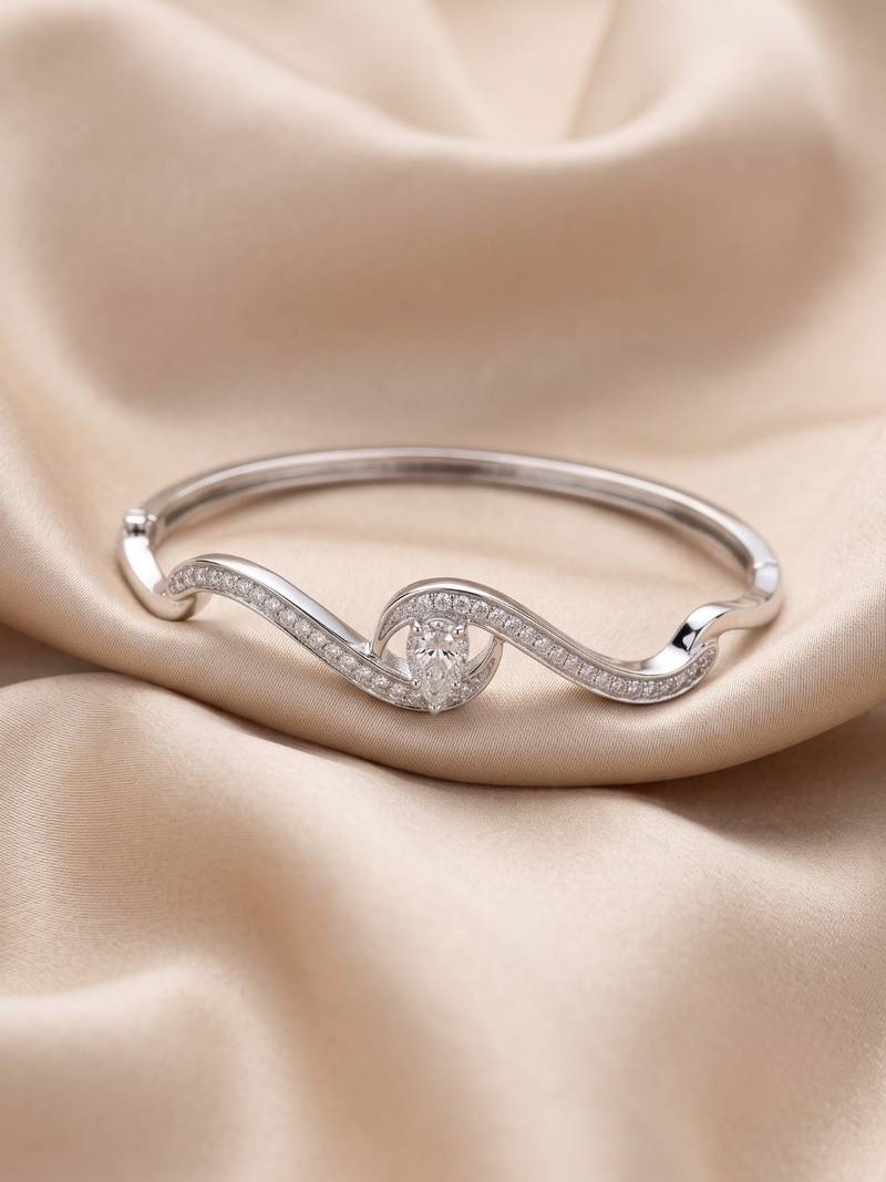 92.5 sterling silver infinity wave diamond bracelet for women