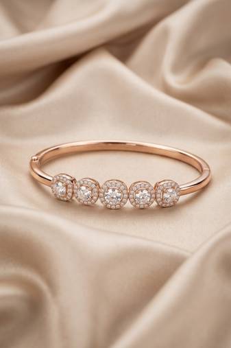 92.5 sterling silver rose gold five halo diamond bracelet for women