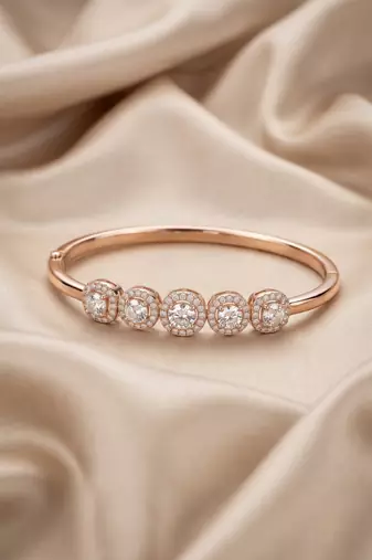 92.5 sterling silver rose gold five halo diamond bracelet for women
