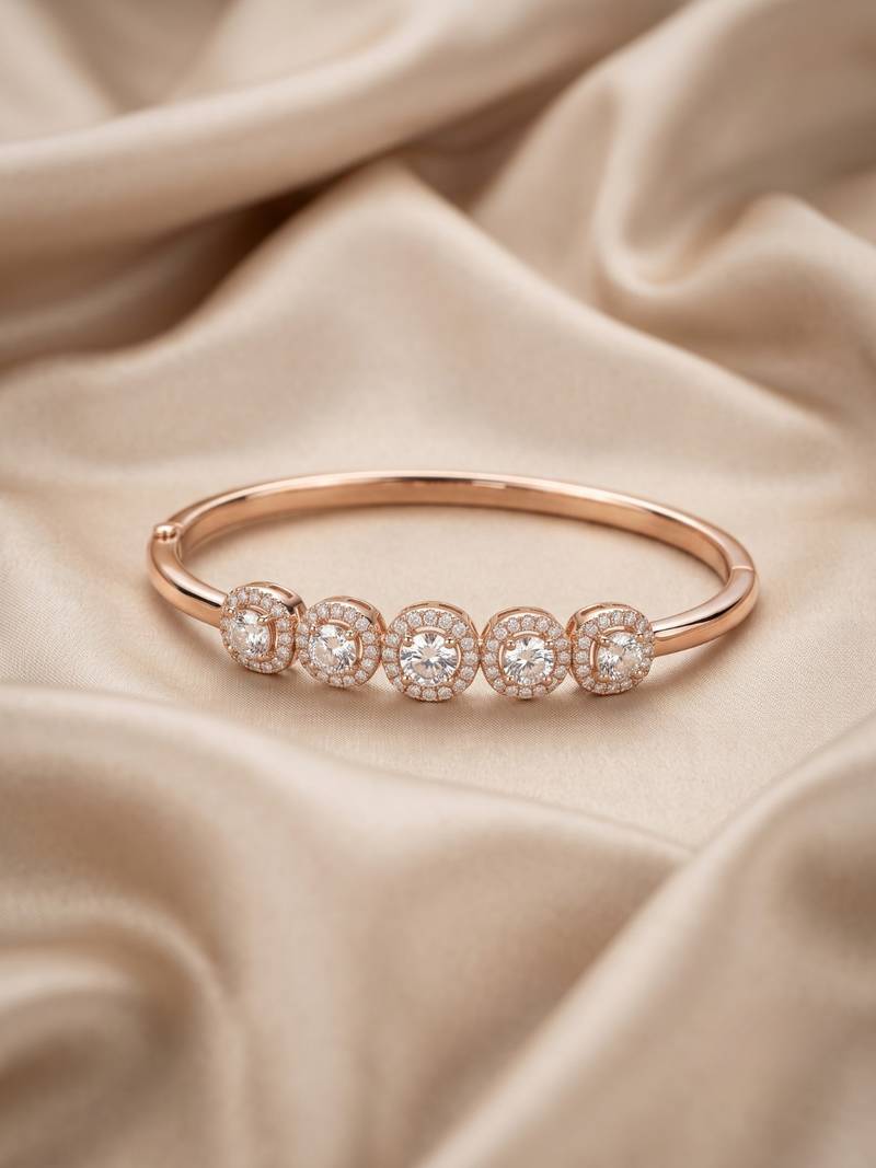 92.5 sterling silver rose gold five halo diamond bracelet for women