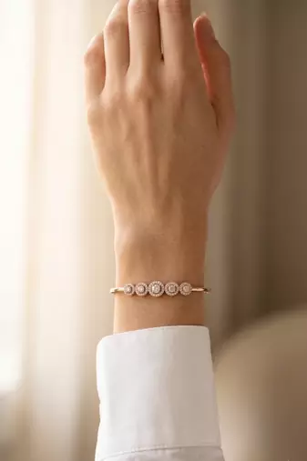 92.5 sterling silver rose gold five halo diamond bracelet for women