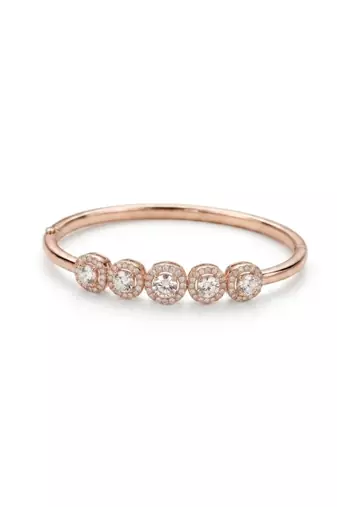 92.5 sterling silver rose gold five halo diamond bracelet for women