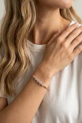 92.5 sterling silver rose gold five halo diamond bracelet for women
