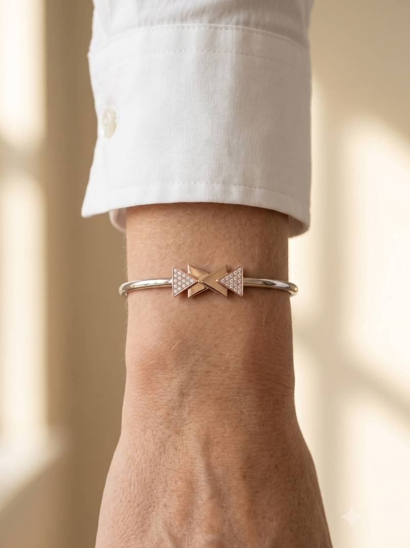 92.5 sterling silver rose gold geometric bow bracelet for women